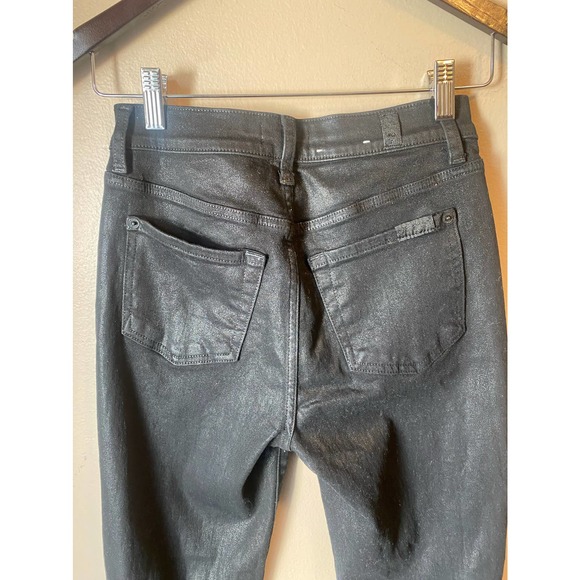 7 For All Mankind Wax Coated High Waist Slim Kick Flare Faux Leather in Black - Picture 6 of 14